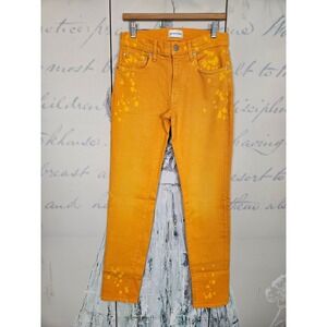 Cotton Citizen Mens Orange Yellow Paint Splatter Slim Jeans Size 31 Made in USA